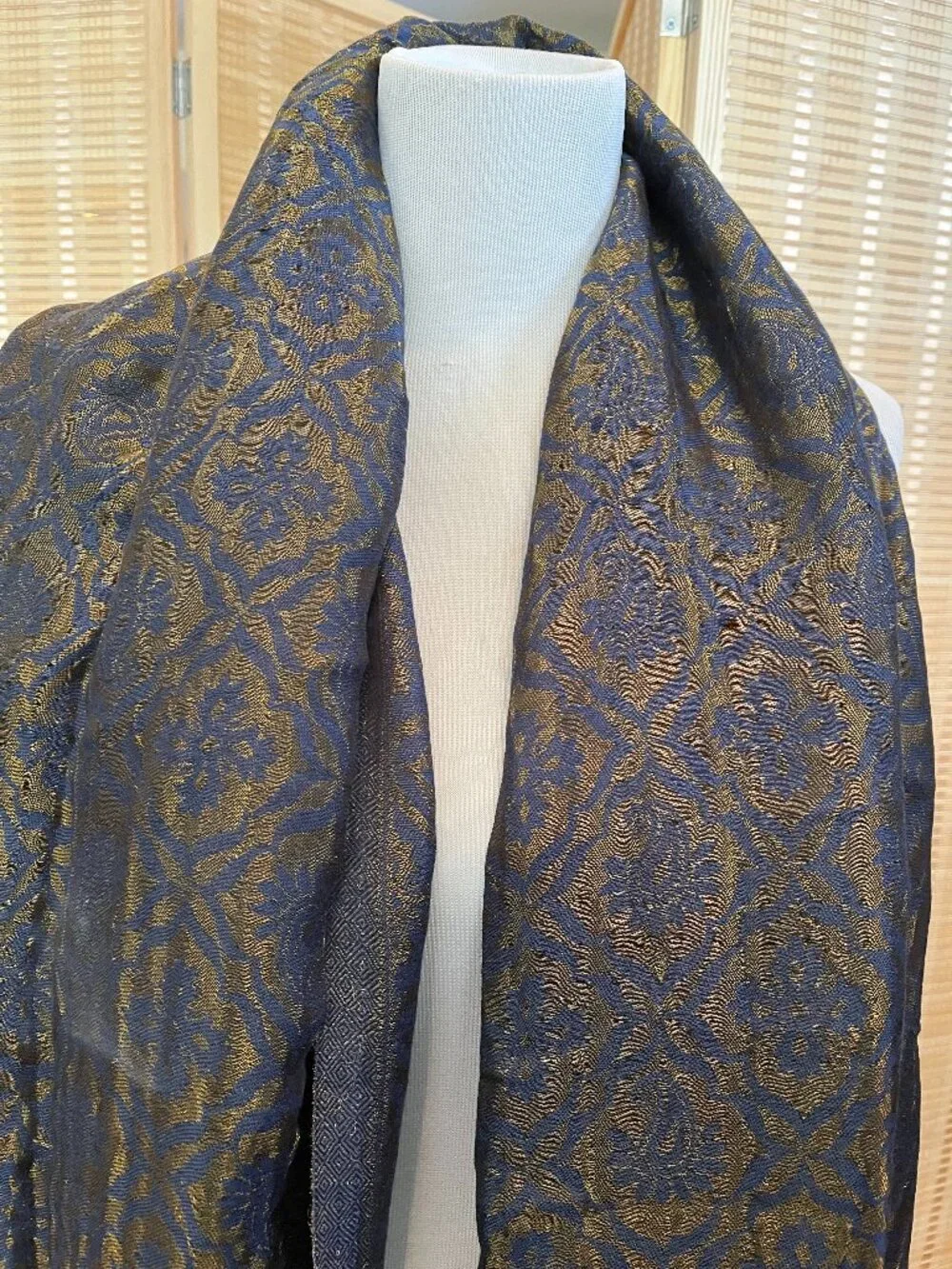 Blue and Gold Silk Scarf